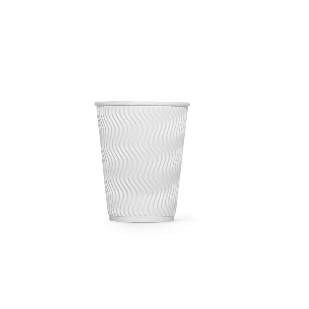 500pcs | 12 oz. Blank Ripple-Walled Paper Cup(White) - ecoaralon