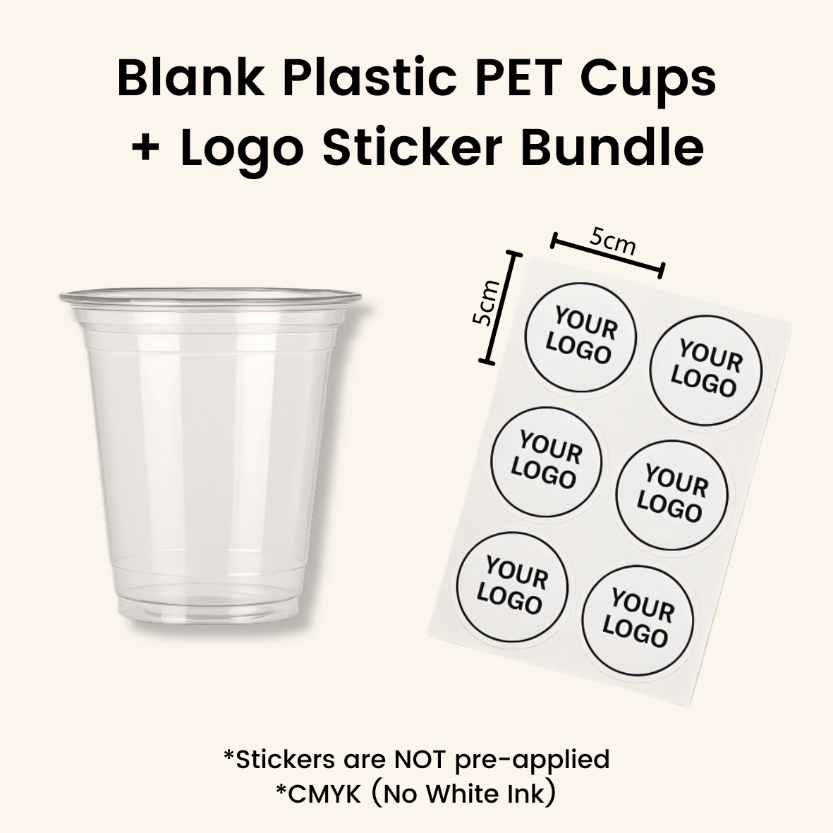 Starter Pack Blank Plastic Cups + Logo Stickers Bundle (12oz / 16oz / 20oz / 24oz) - ecoaralon
