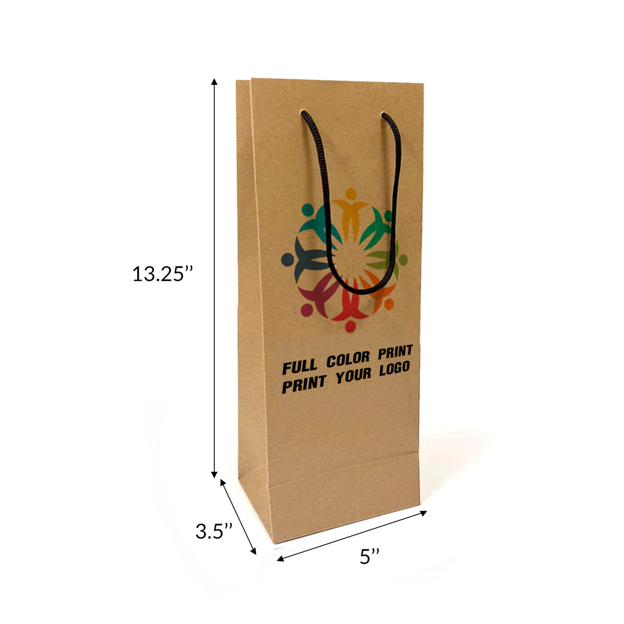 150pcs, 5x3.5x13.25 inches Kraft Paper Bags Rope Handles, Printed in Canada