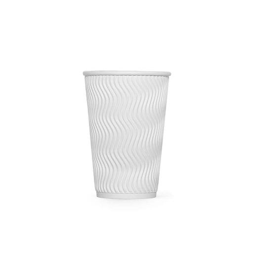500pcs | 16 oz. Blank Ripple-Walled Paper Cup（White） - ecoaralon