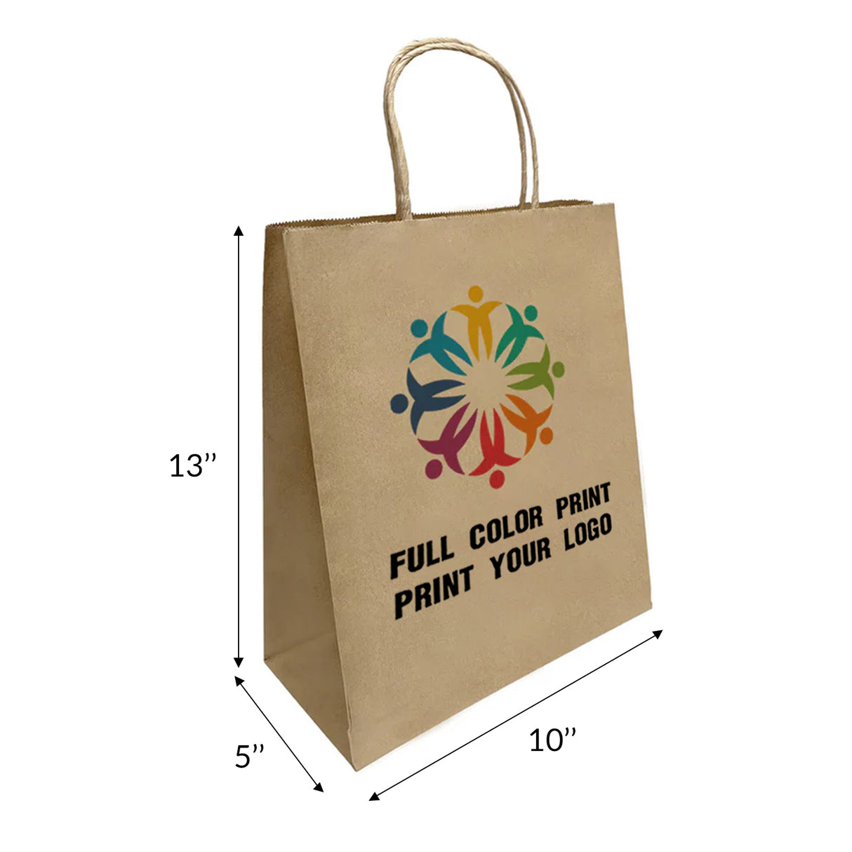 250pcs, 10x5x13 inches Kraft Paper Bags Twist Handles, Printed in Canada