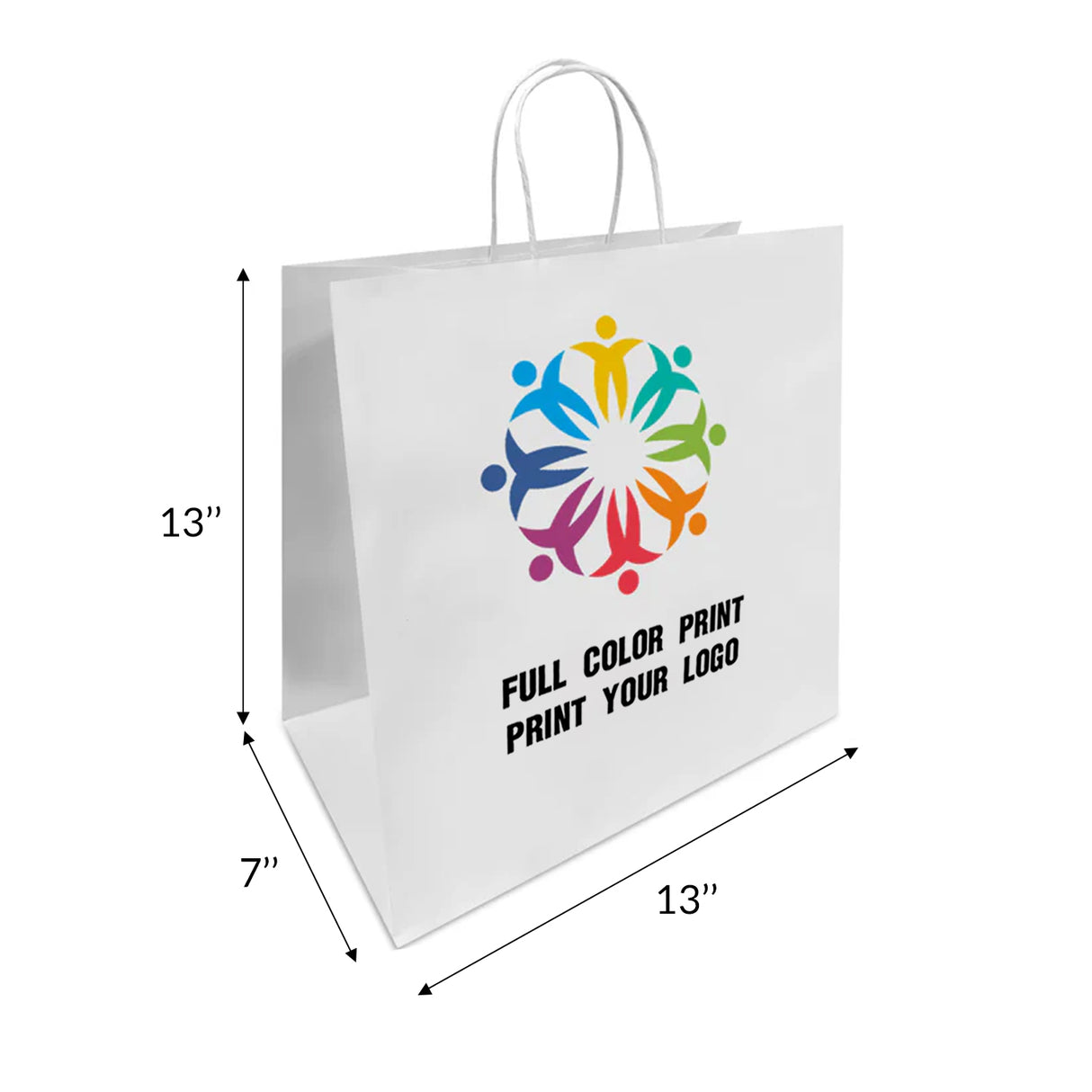 250pcs, 13x7x13 inches White Paper Bags Twist Handles, Printed in Canada