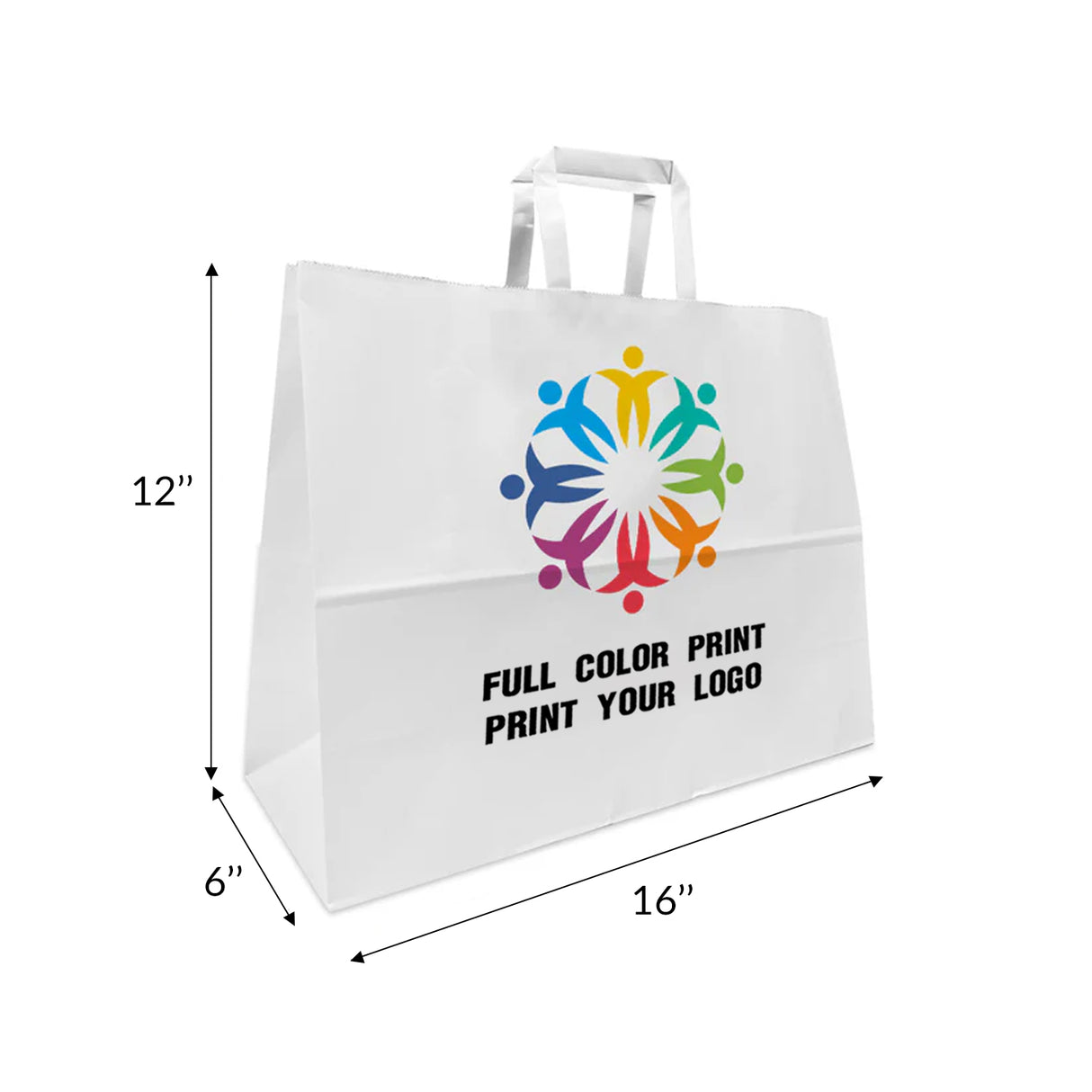 300pcs, 16x6x12 inches White Paper Bags Flat Handles, Printed in Canada