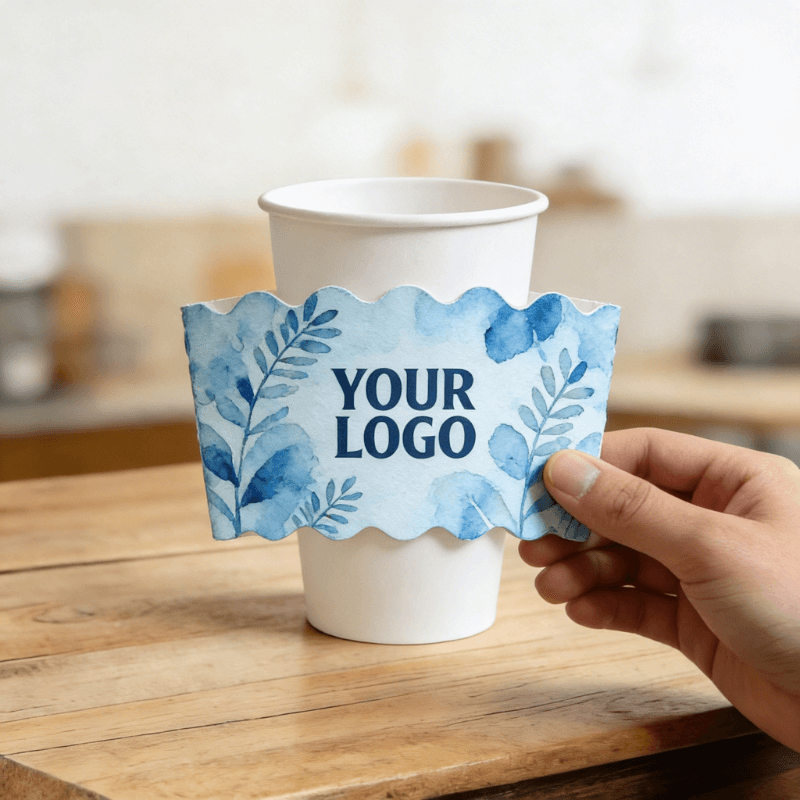 Blank Cups + Custom Printed Coffee Cup Sleeves Bundle - ecoaralon
