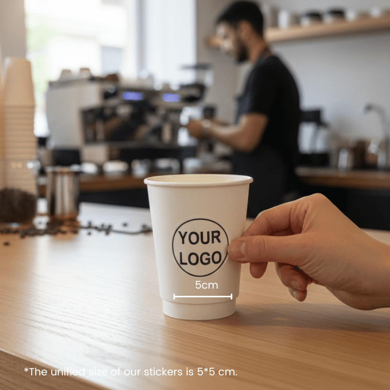Starter Pack Blank Paper Cups + Logo Stickers Bundle (8oz / 10oz / 12oz / 16oz – Single Wall / Double Wall) - ecoaralon