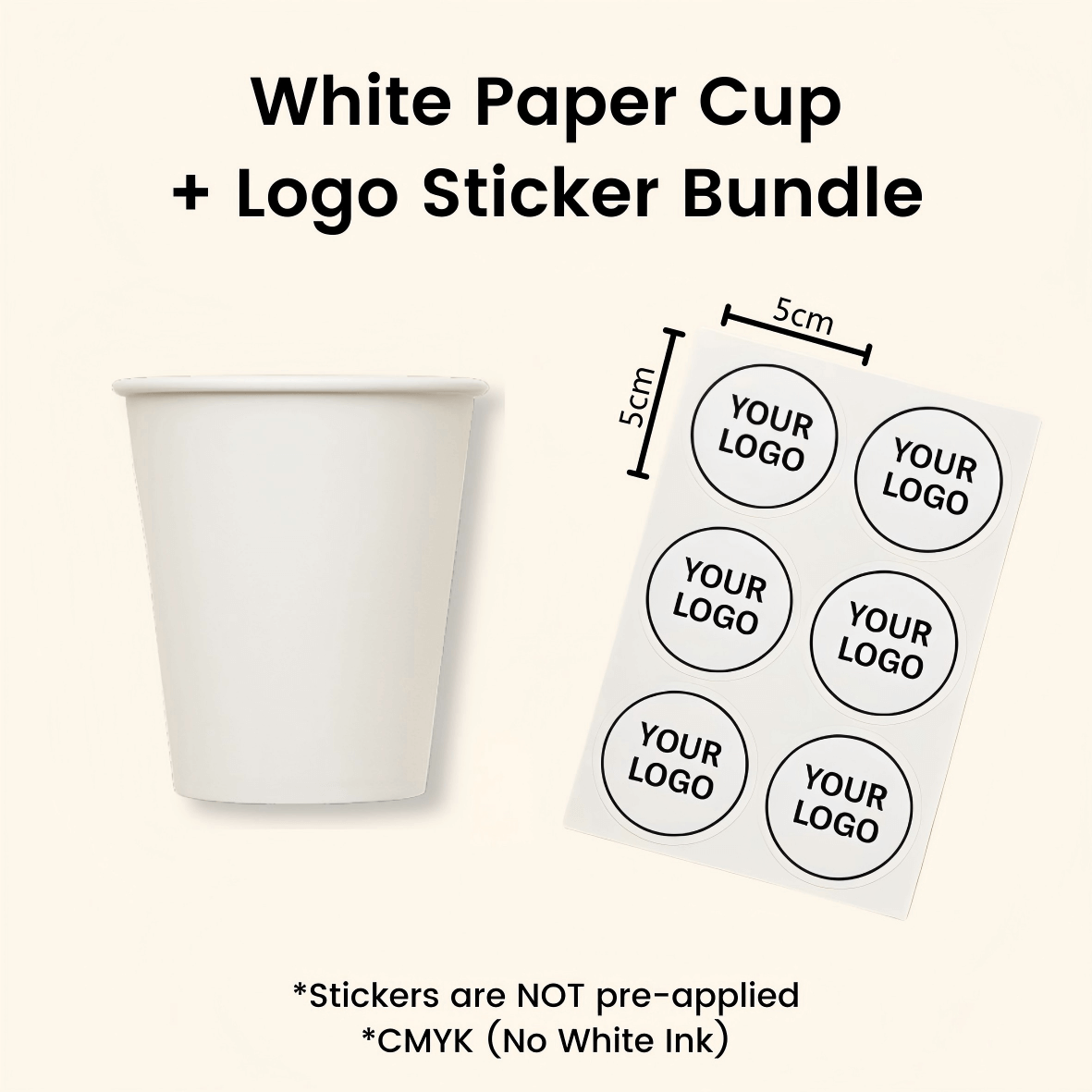 Starter Pack Blank Paper Cups + Logo Stickers Bundle (8oz / 10oz / 12oz / 16oz – Single Wall / Double Wall) - ecoaralon