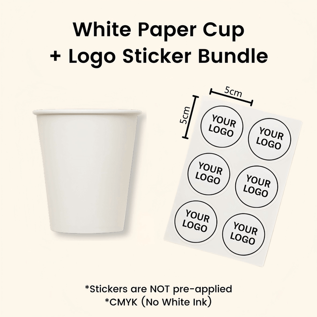 Starter Pack Blank Paper Cups + Logo Stickers Bundle (8oz / 10oz / 12oz / 16oz – Single Wall / Double Wall) - ecoaralon